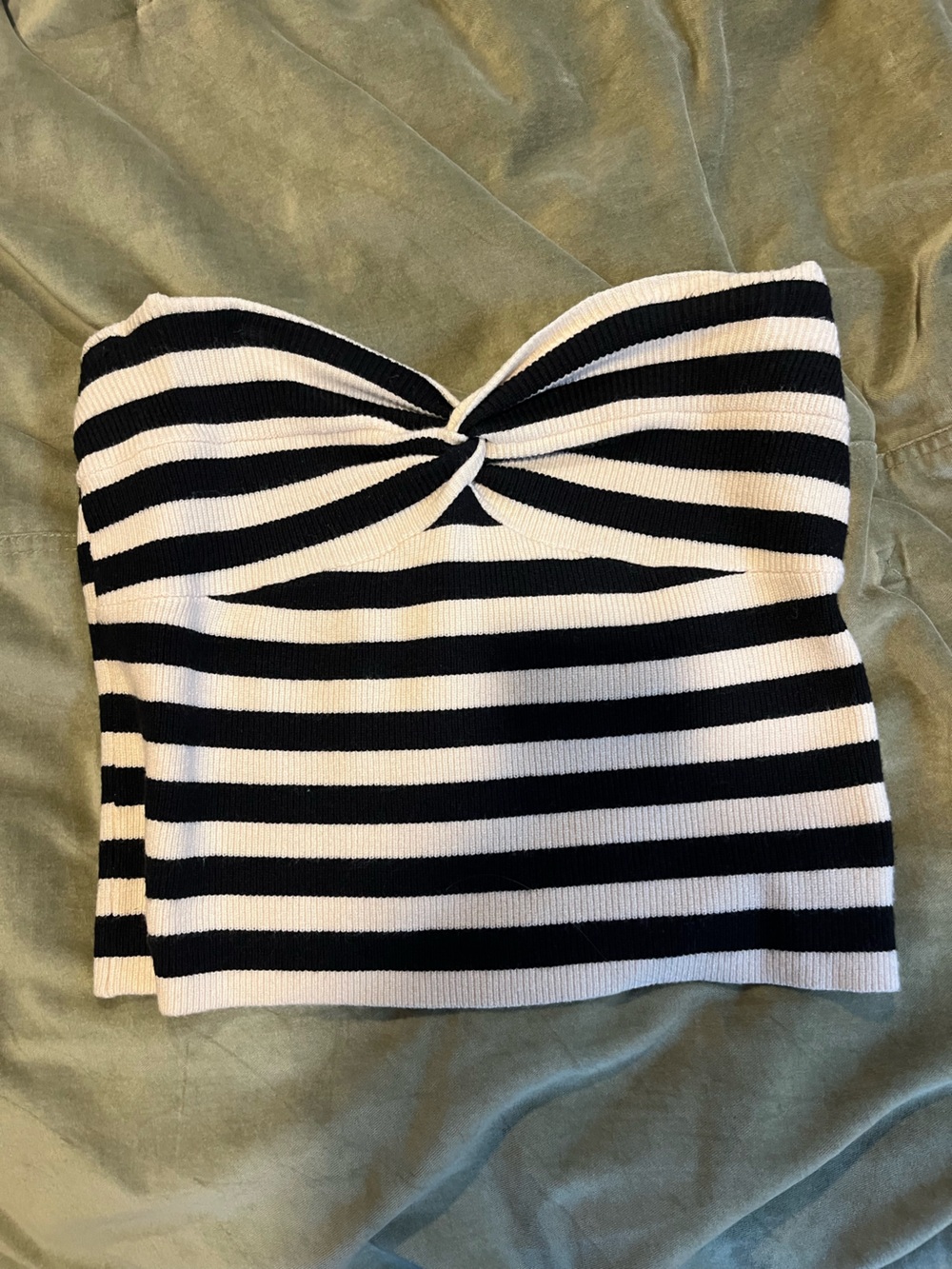 Striped Black & White Knot Front Women's strapless knit top